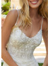 Beaded Ivory Lace Tulle Sheer Back Shimmering Sexy Wedding Dress